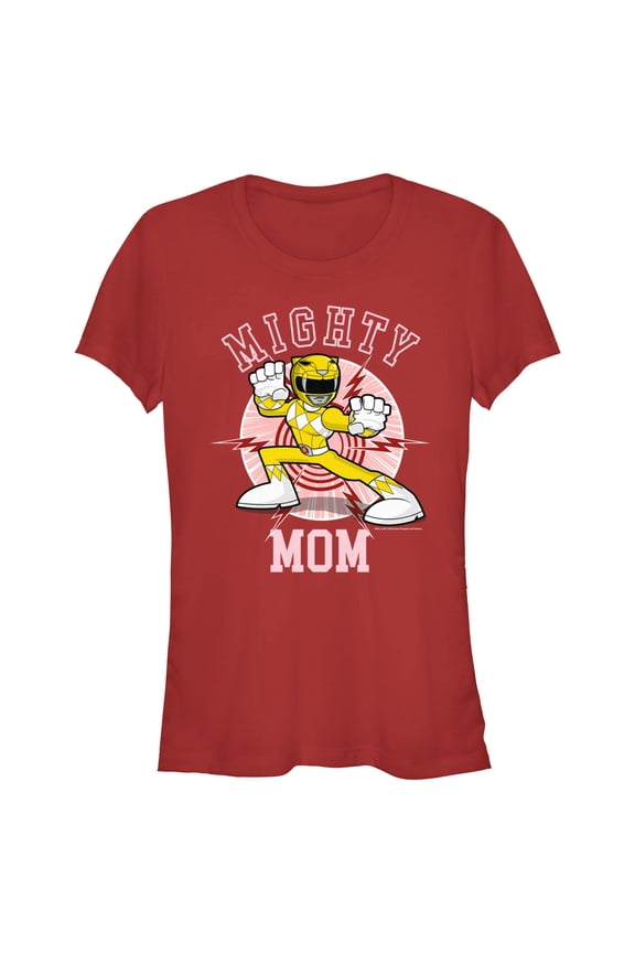 Junior's Power Rangers Mighty Mom Yellow Graphic Tee Red Medium