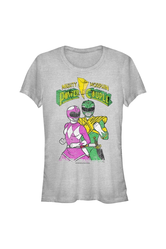 Junior's Power Rangers Mighty Morphin Power Couple Graphic Tee Athletic Heather Medium