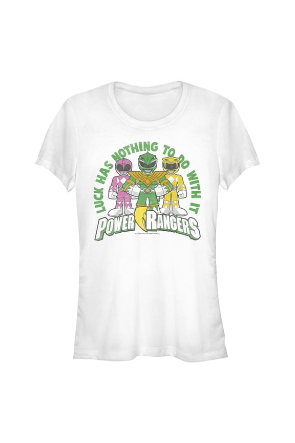Junior's Power Rangers St. Patrick's Day Luck has Nothing to do with It Graphic Tee White Medium