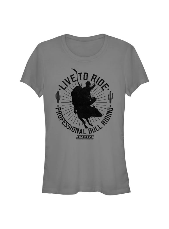 Junior's Professional Bull Riders Live to Ride Silhouette  Graphic Tee Charcoal Large