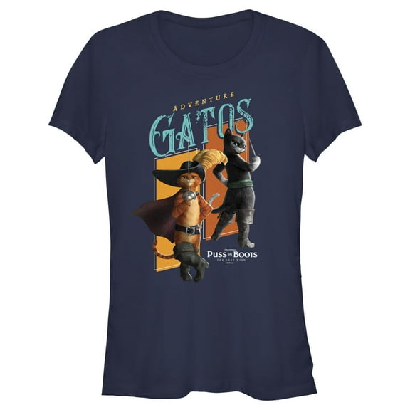 Junior's Puss in Boots: The Last Wish Adventure Gatos  Graphic Tee Navy Blue 2X Large