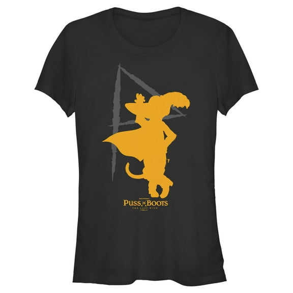 Junior's Puss in Boots: The Last Wish Yellow Silhouette  Graphic Tee Black Medium