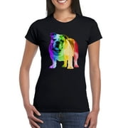 KOYOTEE Junior's Rainbow Bulldog B824 Black T Shirt Small