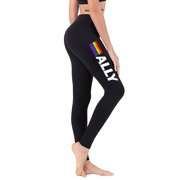 KOYOTEE Junior's Rainbow Flag Ally TV97 Black Athletic Workout Leggings Thights One Size + (XL-3XL)