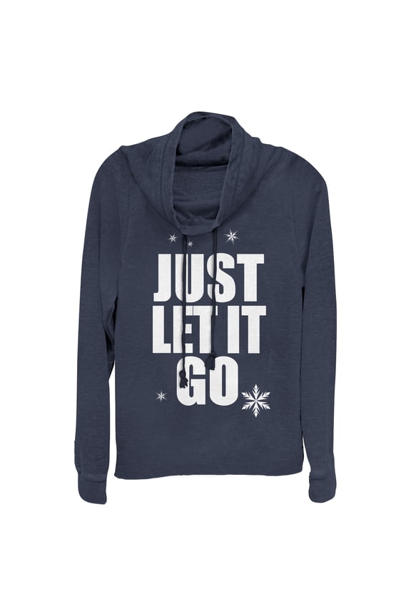 Junior's Ralph Breaks the Internet Comfy Elsa  Cowl Neck Sweatshirt Navy Blue Small