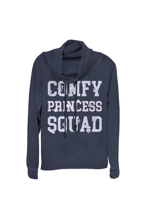 Junior's Ralph Breaks the Internet Comfy Princess Squad  Cowl Neck Sweatshirt Navy Blue X Large
