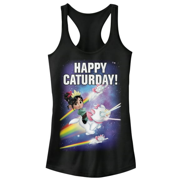 Junior's Ralph Breaks the Internet Happy Caturday Racerback Tank Top Black Medium