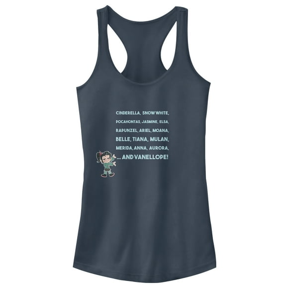 Junior's Ralph Breaks the Internet Princess List Racerback Tank Top Indigo Small