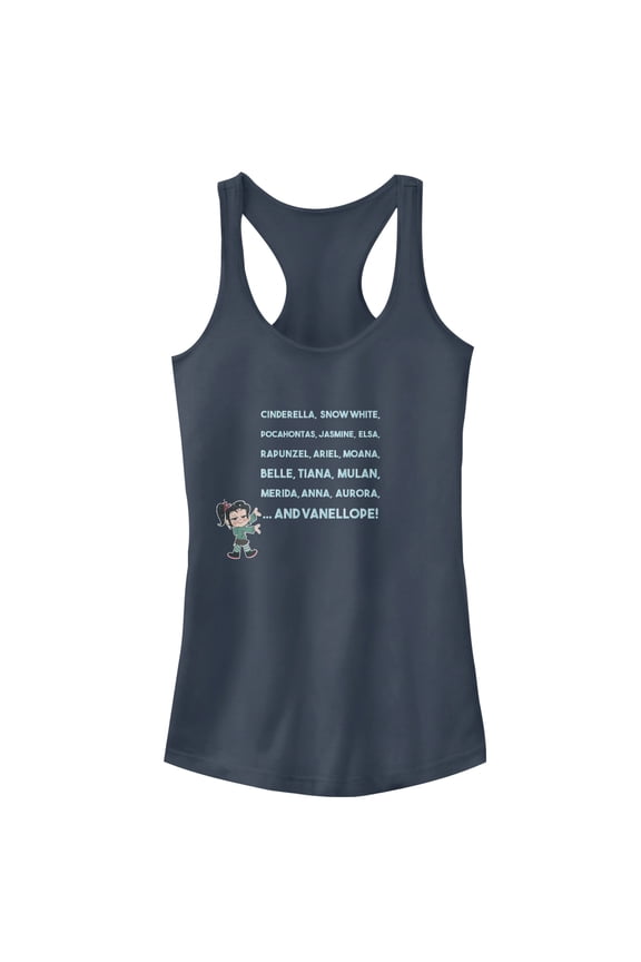 Junior's Ralph Breaks the Internet Princess List  Racerback Tank Top Indigo X Large
