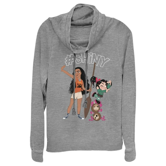 Junior's Ralph Breaks the Internet #Shiny Cowl Neck Sweatshirt Gray Heather Medium