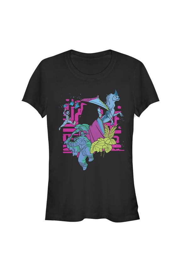 Junior's Raya and the Last Dragon Colorful Characters in Action Graphic Tee Black X Large