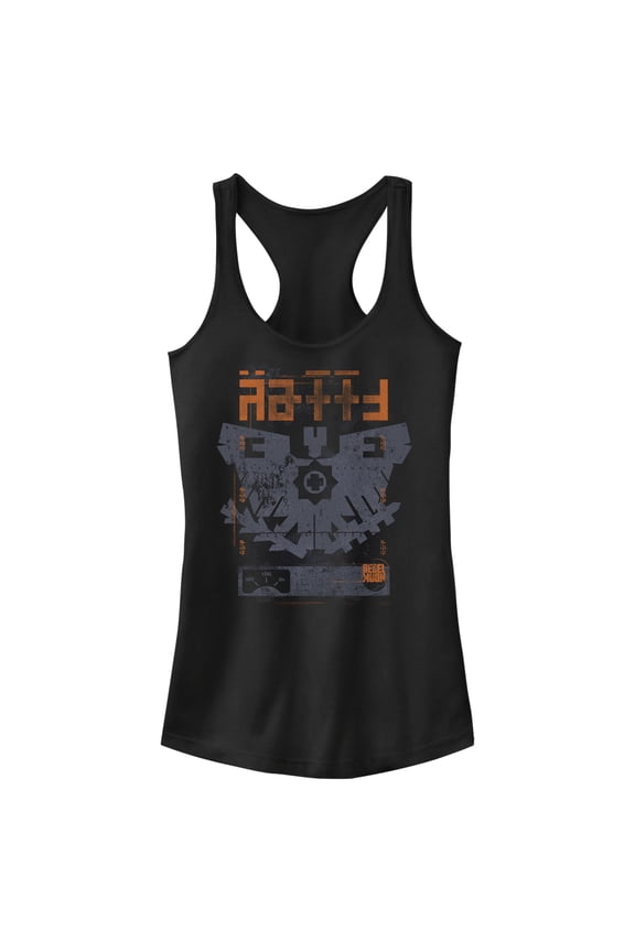 Junior's Rebel Moon Eagle Badge Racerback Tank Top Black Small