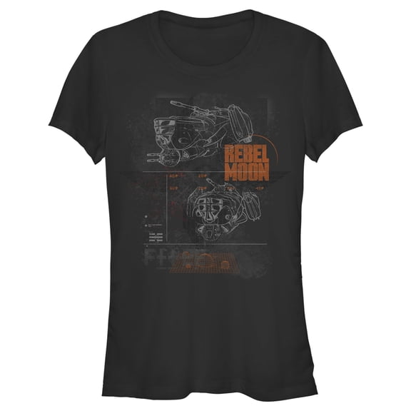 Junior's Rebel Moon Imperium Space Fighter Schematics Graphic Tee Black Medium