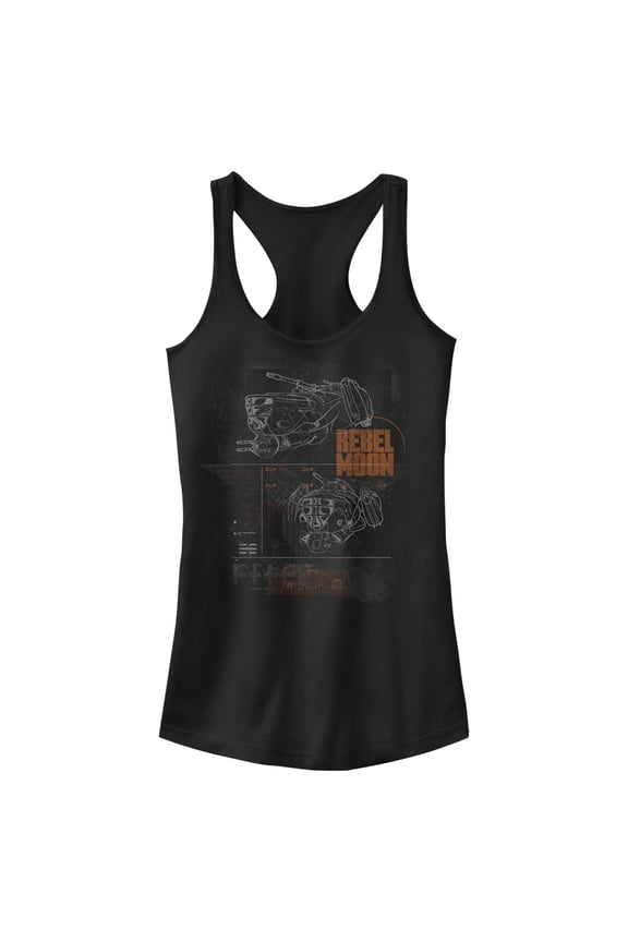Junior's Rebel Moon Imperium Space Fighter Schematics Racerback Tank Top Black Medium