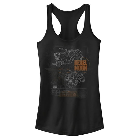 Junior's Rebel Moon Imperium Space Fighter Schematics Racerback Tank Top Black Small