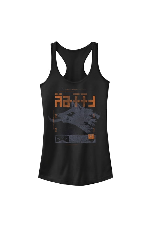 Junior's Rebel Moon Wolf Badge Racerback Tank Top Black Large