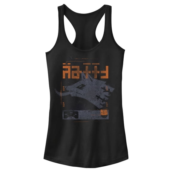 Junior's Rebel Moon Wolf Badge Racerback Tank Top Black Medium