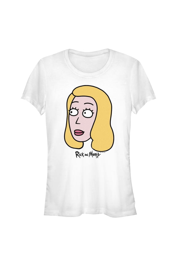 Junior's Rick And Morty Beth Big Head Graphic Tee White Medium