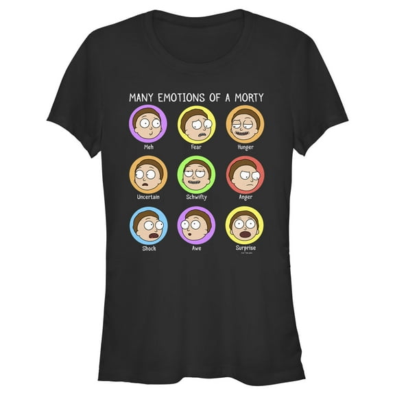 Junior's Rick And Morty Many Emotions of a Morty  Graphic Tee Black Large