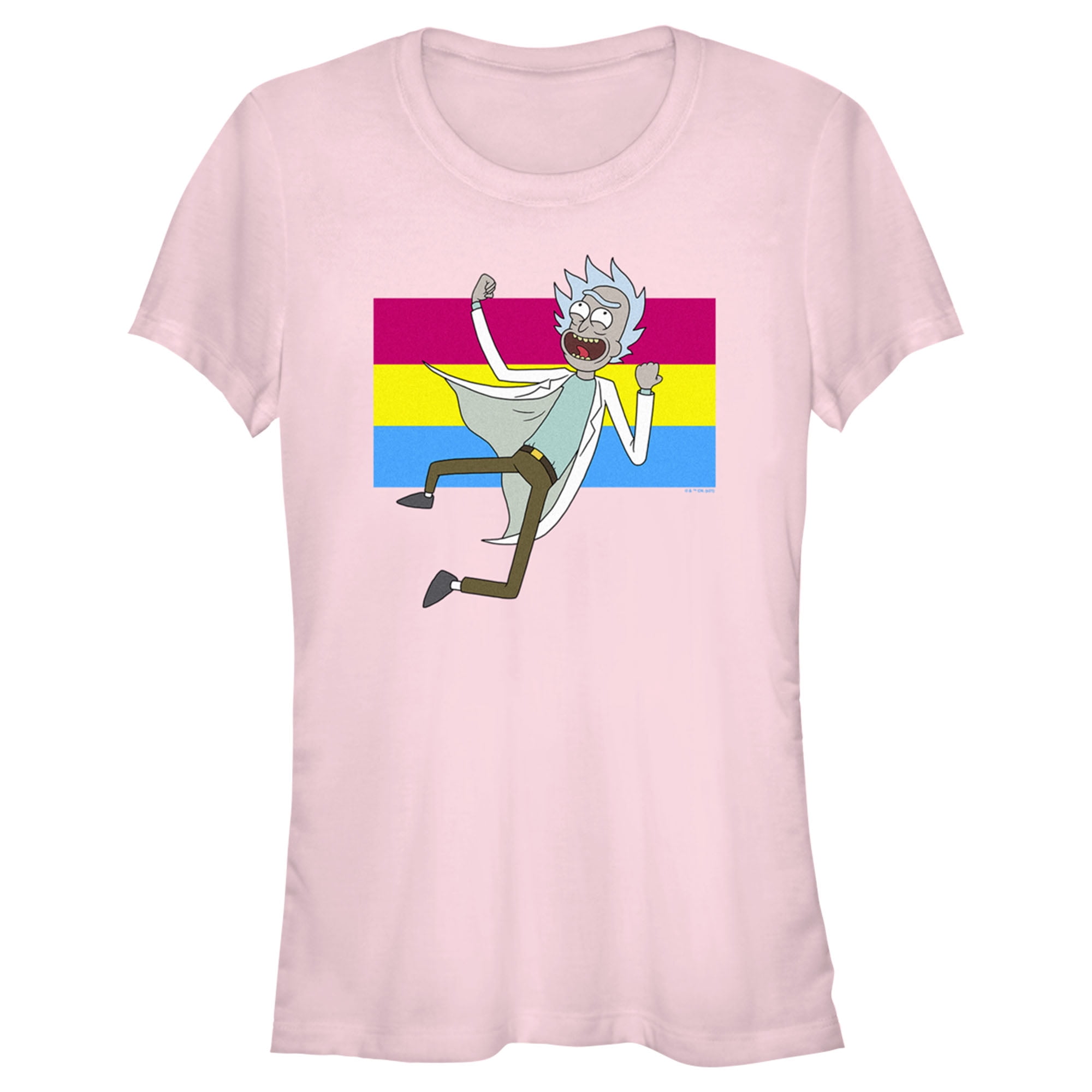 Junior's Rick And Morty Pansexual Flag Rick Graphic Tee Light Pink