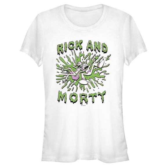 Junior's Rick And Morty Screaming Green Slime Splash Graphic Tee White Large
