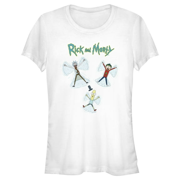 Junior's Rick and Morty Christmas Snow Angels  Graphic Tee White Small