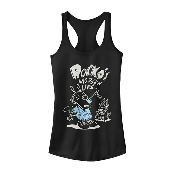 Junior's Rocko's Modern Life Snazzy Shirt  Racerback Tank Top Black 2X Large