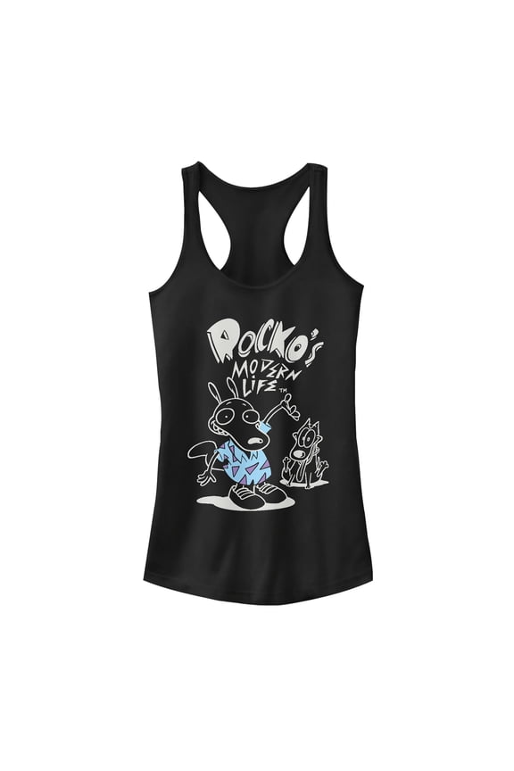 Junior's Rocko's Modern Life Snazzy Shirt Racerback Tank Top Black X Large