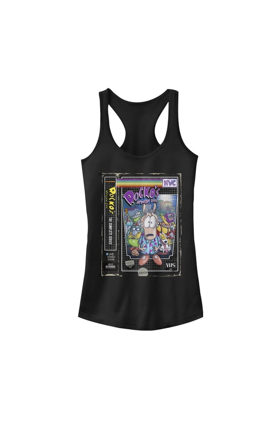 Junior's Rocko's Modern Life VHS Cover Racerback Tank Top Black Large