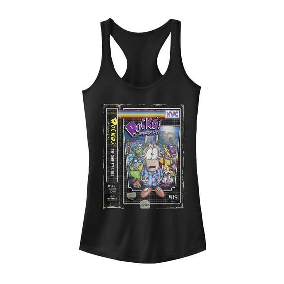 Junior's Rocko's Modern Life VHS Cover Racerback Tank Top Black Small