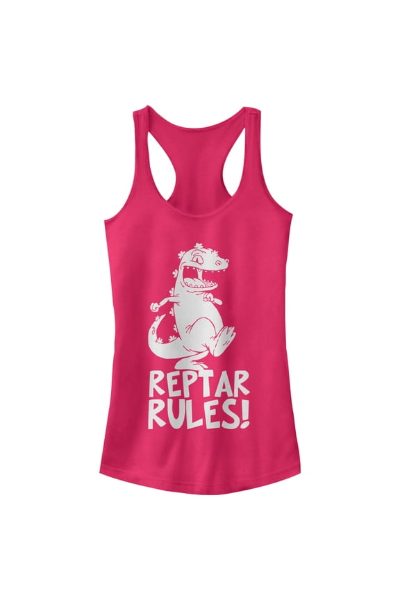 Junior's Rugrats Reptar Rules Racerback Tank Top Dark Pink Medium