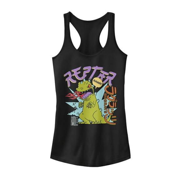 Junior's Rugrats Reptar Says Rawr Racerback Tank Top Black X Large