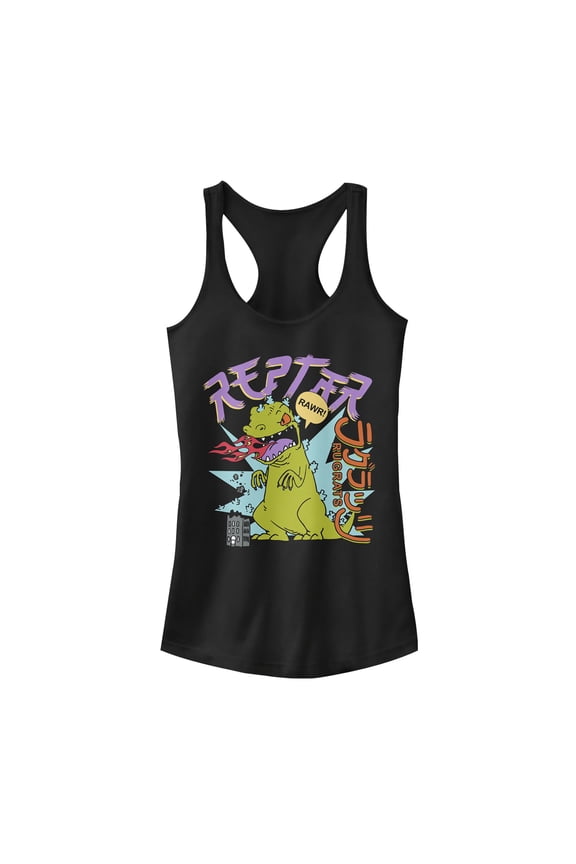 Junior's Rugrats Reptar Says Rawr Racerback Tank Top Black X Small