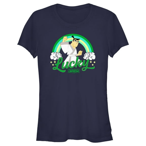 Junior's Samurai Jack St. Patrick’s Day Lucky  Graphic Tee Navy Blue 2X Large