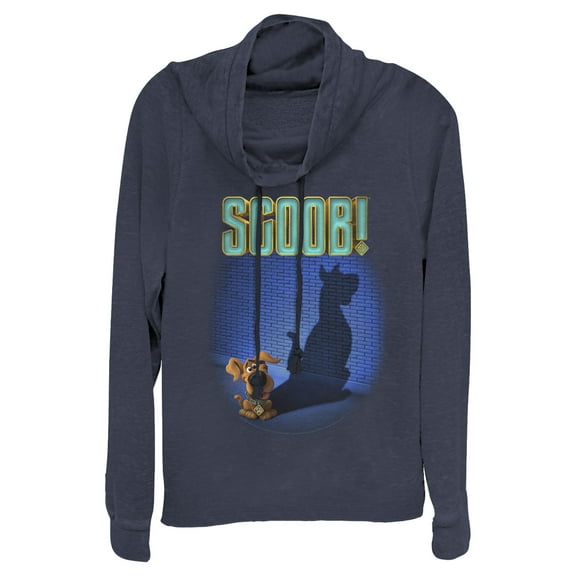 Junior's Scooby Doo Dog Shadow  Cowl Neck Sweatshirt Navy Blue 4X Large