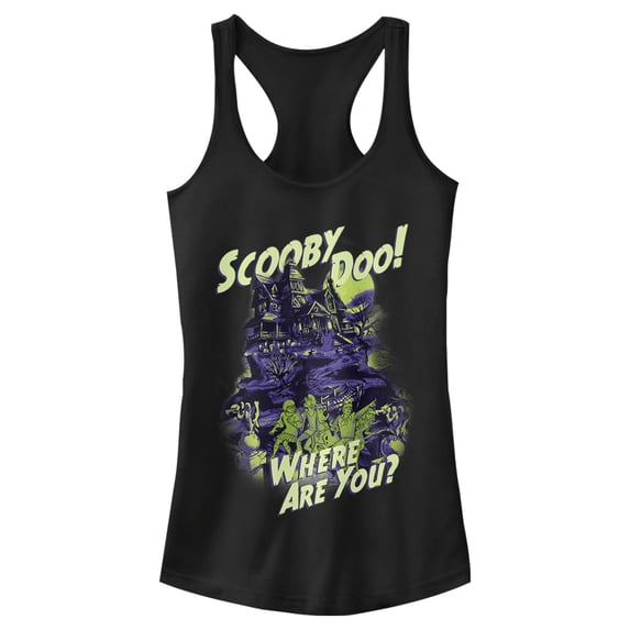 Junior's Scooby Doo Haunted House Racerback Tank Top Black Medium