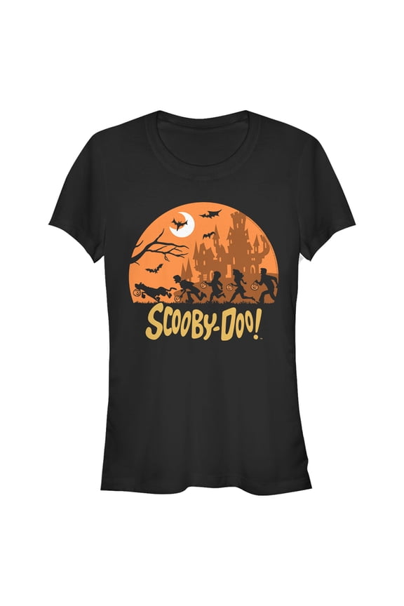 Junior's Scooby Doo Moon Silhouette Chase Graphic Tee Black Large