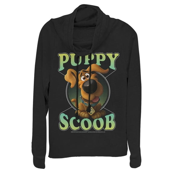 Junior's Scooby Doo Puppy Circle Cowl Neck Sweatshirt Black X Small
