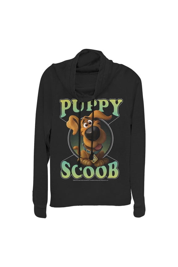 Junior's Scooby Doo Puppy Circle Cowl Neck Sweatshirt Black X Small