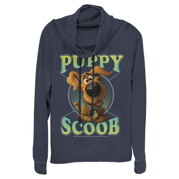 Junior's Scooby Doo Puppy Circle Cowl Neck Sweatshirt Navy Blue X Small