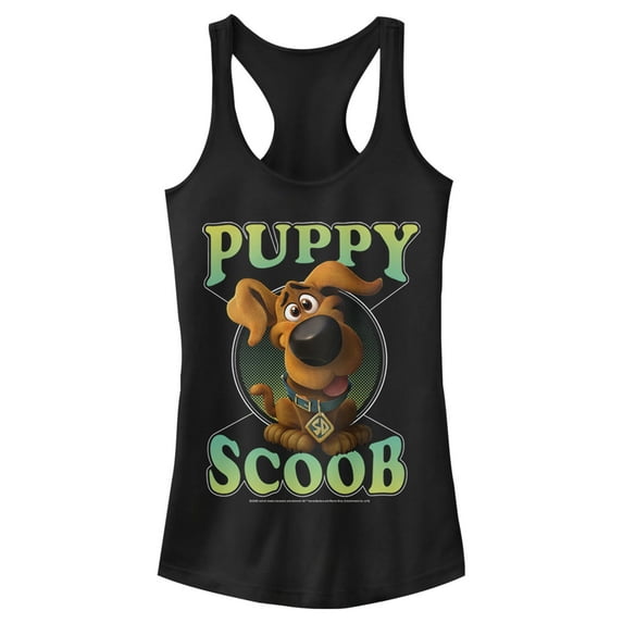 Junior's Scooby Doo Puppy Circle Racerback Tank Top Black Medium