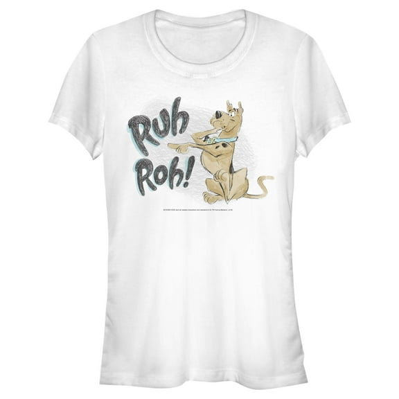 Junior's Scooby Doo Ruh Roh Pointing Graphic Tee White X Large