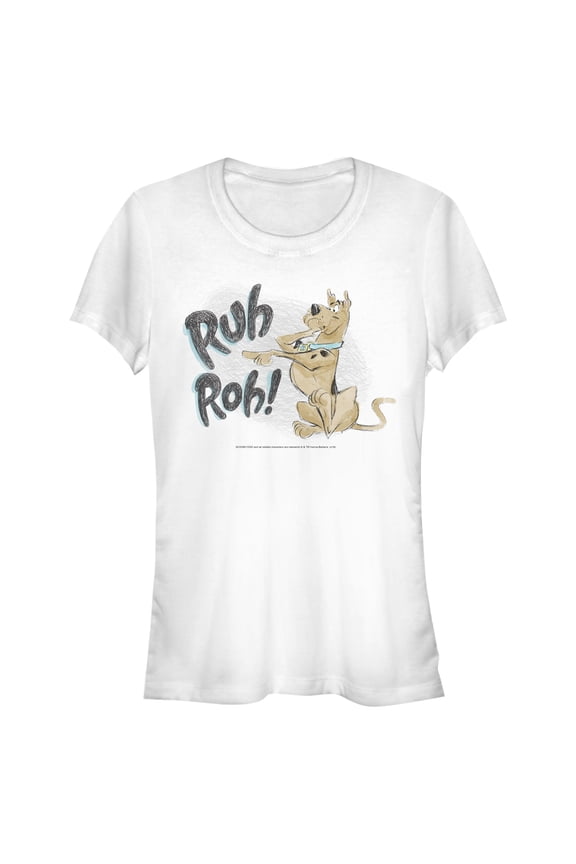 Junior's Scooby Doo Ruh Roh Pointing Graphic Tee White X Large