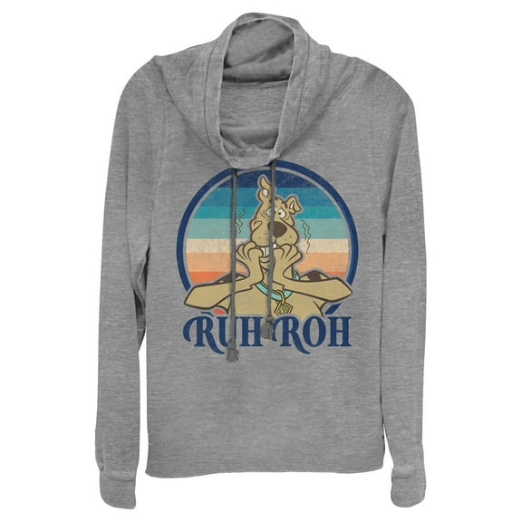 Junior's Scooby Doo Ruh Roh Retro Circle  Cowl Neck Sweatshirt Gray Heather 2X Large