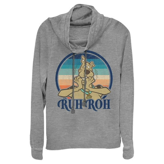 Junior's Scooby Doo Ruh Roh Retro Circle Cowl Neck Sweatshirt Gray Heather 2X Large