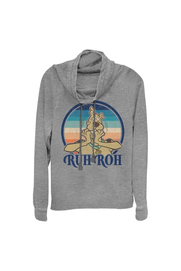 Junior's Scooby Doo Ruh Roh Retro Circle Cowl Neck Sweatshirt Gray Heather 2X Large
