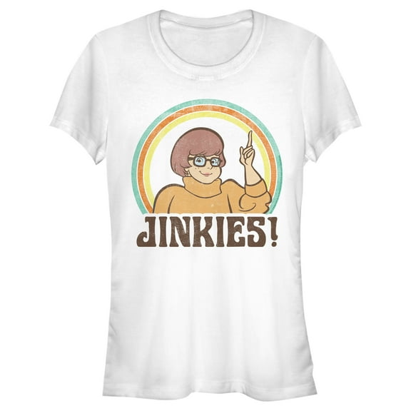 Junior's Scooby Doo Velma Jinkies Retro Graphic Tee White Small