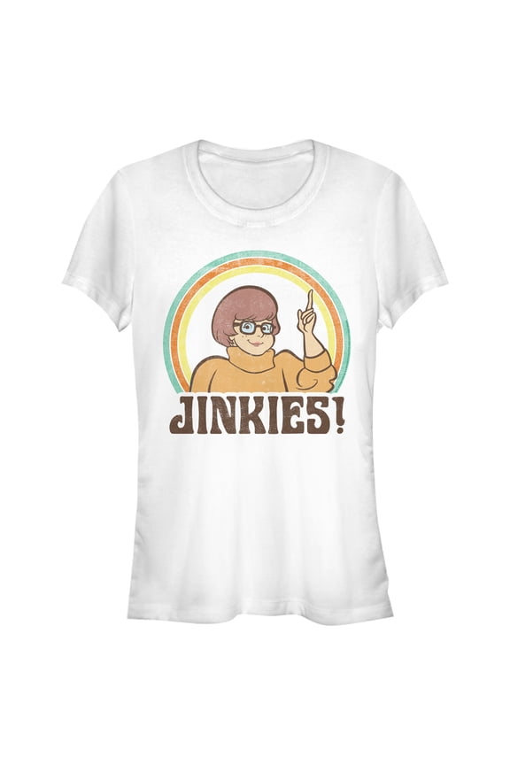 Junior's Scooby Doo Velma Jinkies Retro Graphic Tee White Small