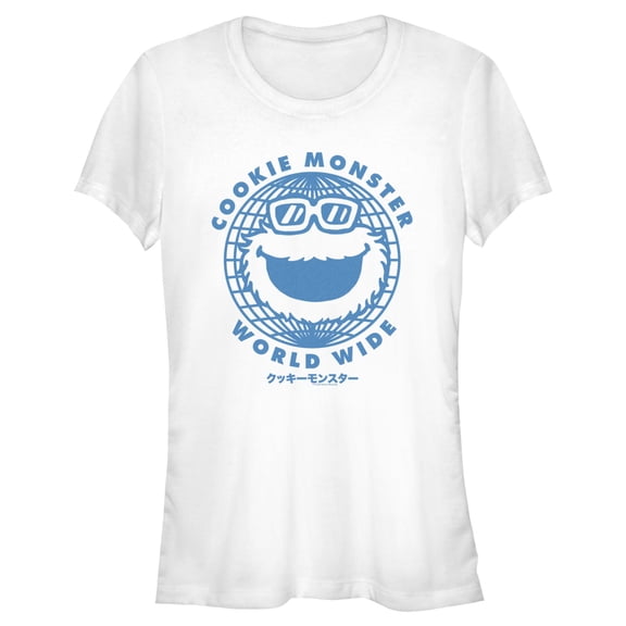Junior's Sesame Street Cookie Monster World Wide  Graphic T-Shirt