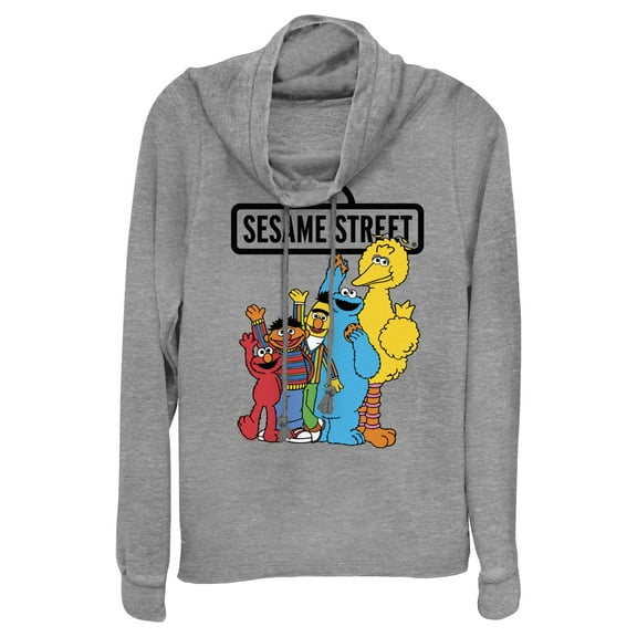 Junior's Sesame Street Friend Group Wave  Cowl Neck Sweatshirt
